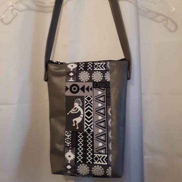 New Southwestern Kokopelli Shoulder Bag Purse Gray Faux Leather travel pouch - Picture 7 of 11